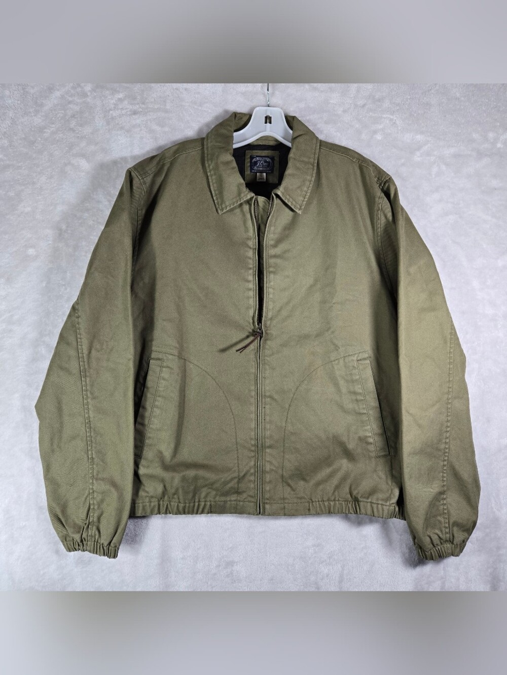 J Crew Bomber Full Zip Jacket Mens Large Green Lined Cotton Collared Harrington
